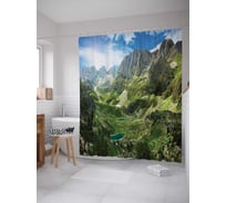 Штора (занавеска) для ванной JoyArty "Весенние горы" из сатена, 180х200 см с крючками, sc_10889