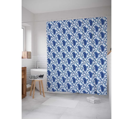 Штора (занавеска) для ванной JoyArty "Виноградные завитки" из сатена, 180х200 см с крючками, sc_21961 1