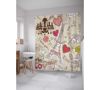 Штора (занавеска) для ванной JoyArty "Любимый Париж" из сатена, 180х200 см с крючками, sc_14709