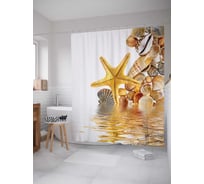 Штора (занавеска) для ванной JoyArty "Ракушки и морская звезда" из сатена, 180х200 см с крючками, sc_11823