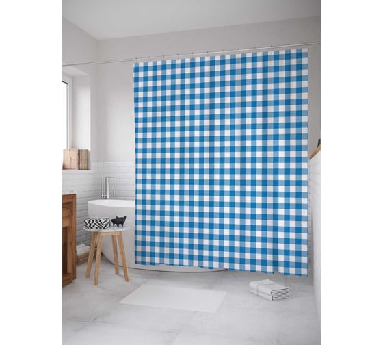 Штора (занавеска) для ванной JoyArty "Фон в клетку" из сатена, 180х200 см sc_378771 1