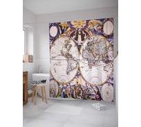 Штора (занавеска) для ванной JoyArty "Старинная картография" из сатена, 180х200 см с крючками, sc_13746