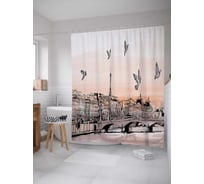 Штора (занавеска) для ванной JoyArty "Голуби над мостом" из сатена, 180х200 см с крючками, sc_18064