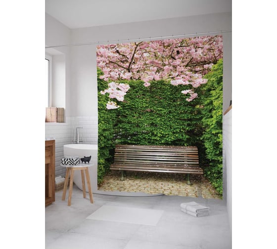 Штора (занавеска) для ванной JoyArty "Уединение в цветах" из сатена, 180х200 см с крючками, sc_1695 1