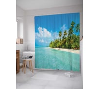 Штора (занавеска) для ванной JoyArty "Пальмовое укрытие" из сатена, 180х200 см с крючками, sc_13822