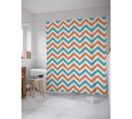 Штора (занавеска) для ванной JoyArty "Странствие зигзагов" из сатена, 180х200 см с крючками, sc_10731 1