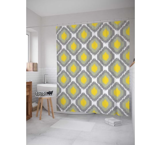 Штора (занавеска) для ванной JoyArty "Теплые очаги" из сатена, 180х200 см с крючками, sc_18047 1