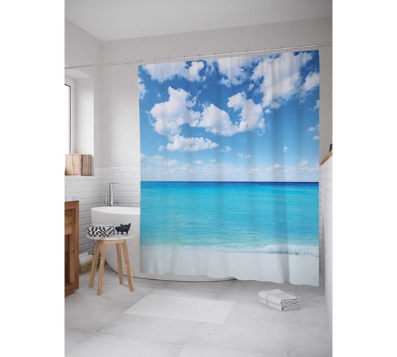 Штора (занавеска) для ванной JoyArty "Карибское море" из сатена, 180х200 см с крючками, sc_13959 1