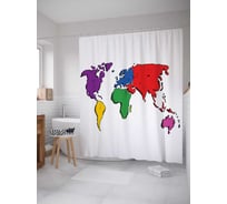 Штора (занавеска) для ванной JoyArty "Красочная карта" из сатена, 180х200 см с крючками, sc_13750