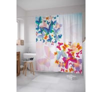 Штора (занавеска) для ванной JoyArty "Цветные бабочки" из сатена, 180х200 см с крючками, sc_13587