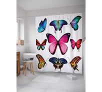 Штора (занавеска) для ванной JoyArty "Летящие бабочки" из сатена, 180х200 см с крючками, sc_13594