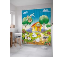 Штора (занавеска) для ванной JoyArty "Радостная ферма" из сатена, 180х200 см с крючками, sc_29542