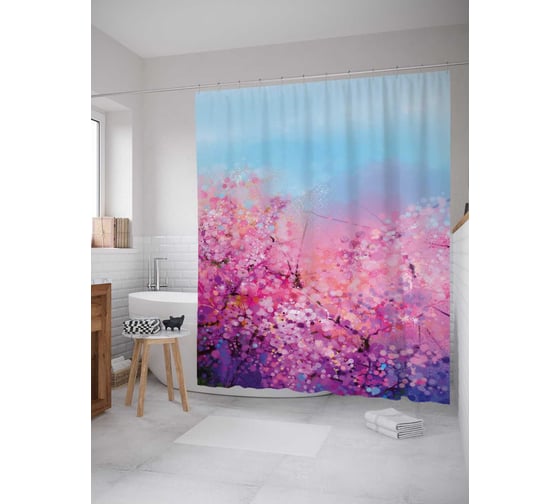 Штора (занавеска) для ванной JoyArty "Райская фантазия" из сатена, 180х200 см с крючками, sc_19544 1