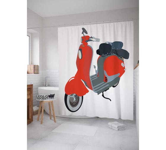 Штора (занавеска) для ванной JoyArty "Яркий мопед" из сатена, 180х200 см с крючками, sc_10614 1