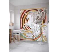 Штора (занавеска) для ванной JoyArty "Винтажный единорог" из сатена, 180х200 см с крючками, sc_19530