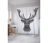 Штора (занавеска) для ванной JoyArty "Олень с узорами" из сатена, 180х200 см с крючками, sc_15541