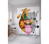 Штора (занавеска) для ванной JoyArty "Зверюшки встретились" из сатена, 180х200 см с крючками, sc_15519
