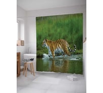 Штора (занавеска) для ванной JoyArty "Тигр на реке" из сатена, 180х200 см с крючками, sc_12728