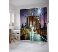 Штора (занавеска) для ванной JoyArty "Мост в бликах" из сатена, 180х200 см с крючками, sc_18061
