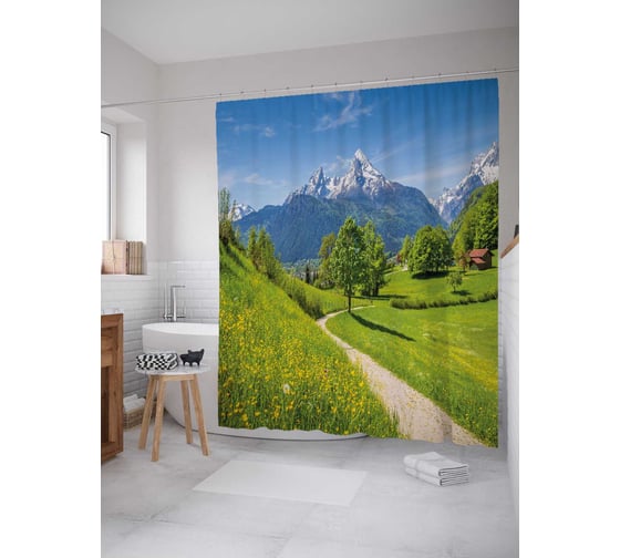 Штора (занавеска) для ванной JoyArty "Чудные тропы" из сатена, 180х200 см с крючками, sc_18057 1