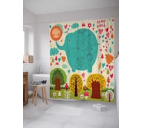 Штора (занавеска) для ванной JoyArty "Счастливый мир" из сатена, 180х200 см с крючками, sc_12628