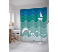Штора (занавеска) для ванной JoyArty "Дельфины проводники" из сатена, 180х200 см с крючками, sc_12545