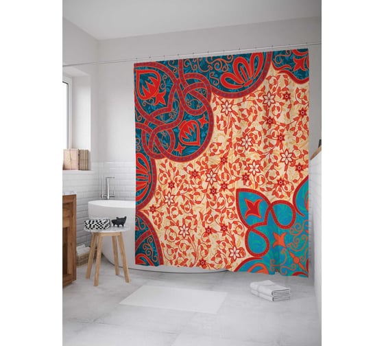 Штора (занавеска) для ванной JoyArty "Полет фантазии с цветами" из сатена, 180х200 см с крючками, sc_15858 1