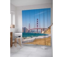 Штора (занавеска) для ванной JoyArty "Речной промышленный мост" из сатена, 180х200 см с крючками, sc_18071