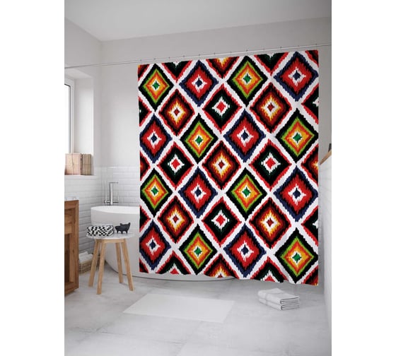 Штора (занавеска) для ванной JoyArty "Импульсы энергии" из сатена, 180х200 см с крючками, sc_18043 1