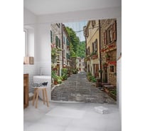 Штора (занавеска) для ванной JoyArty "Цветочный квартал" из сатена, 180х200 см с крючками, sc_11770