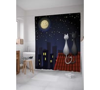 Штора (занавеска) для ванной JoyArty "Кошачья романтика на крыше" из сатена, 180х200 см с крючками, sc_1182