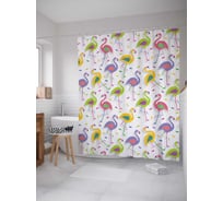 Штора (занавеска) для ванной JoyArty "Цветные фламинго" из сатена, 180х200 см с крючками, sc_14677