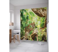 Штора (занавеска) для ванной JoyArty "Леопард на отдыхе" из сатена, 180х200 см с крючками, sc_14681