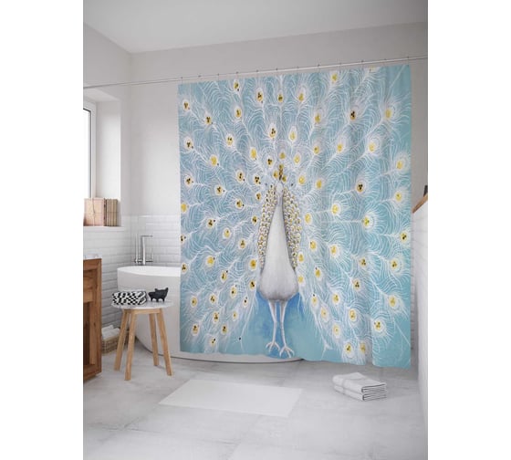 Штора (занавеска) для ванной JoyArty "Царский павлин" из сатена, 180х200 см с крючками, sc_12581 1