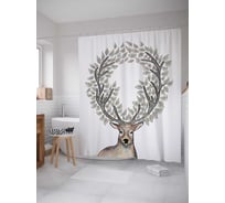 Штора (занавеска) для ванной JoyArty "Рогатый олень с листьями" из сатена, 180х200 см с крючками, sc_15534