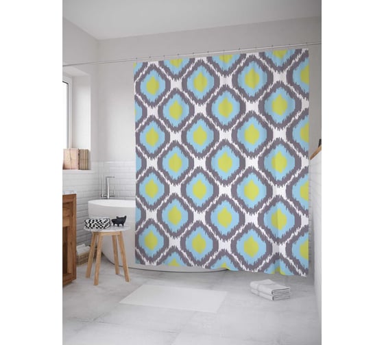 Штора (занавеска) для ванной JoyArty "Огненные маячки" из сатена, 180х200 см с крючками, sc_18046 1