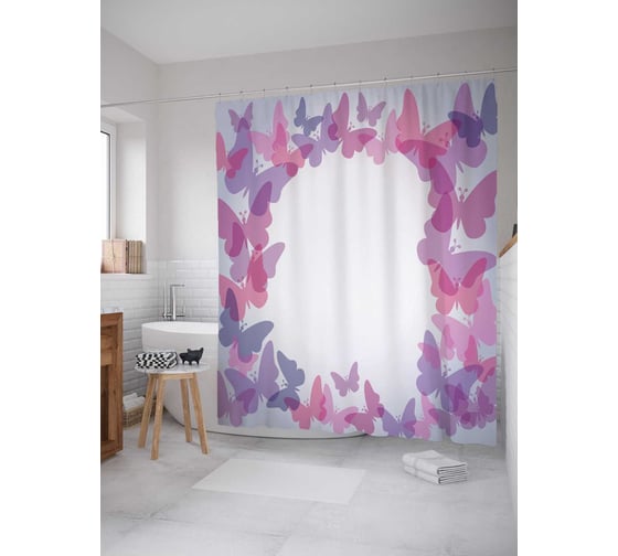 Штора (занавеска) для ванной JoyArty "Бабочковые формы" из сатена, 180х200 см с крючками, sc_13591 1