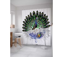 Штора (занавеска) для ванной JoyArty "Находка павлина" из сатена, 180х200 см с крючками, sc_12578