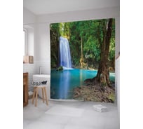 Штора (занавеска) для ванной JoyArty "Дерево с водопадом" из сатена, 180х200 см с крючками, sc_12602