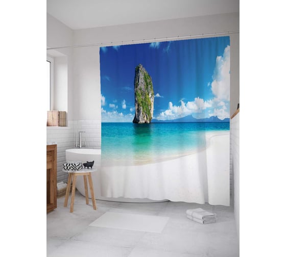 Штора (занавеска) для ванной JoyArty "Высокий булыжник" из сатена, 180х200 см с крючками, sc_15504 1