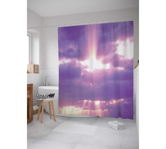 Штора (занавеска) для ванной JoyArty "Восходящее солнце" из сатена, 180х200 см с крючками, sc_13015 1