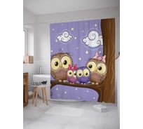 Штора (занавеска) для ванной JoyArty "Семья сов на дереве" из сатена, 180х200 см с крючками, sc_29455