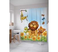 Штора (занавеска) для ванной JoyArty "Африканское веселье" из сатена, 180х200 см с крючками, sc_15489