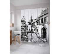 Штора (занавеска) для ванной JoyArty "Зона туристов" из сатена, 180х200 см с крючками, sc_18033