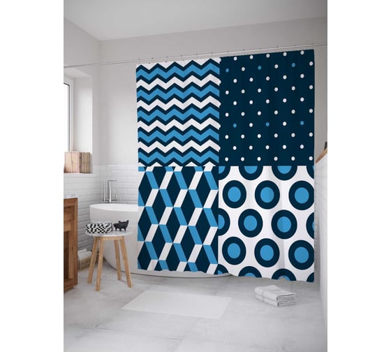 Штора (занавеска) для ванной JoyArty "Сочетание узоров" из сатена, 180х200 см с крючками, sc_14396 1