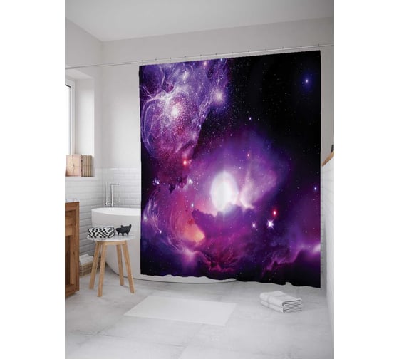 Штора (занавеска) для ванной JoyArty "Звездная туманность" из сатена, 180х200 см с крючками, sc_13772 1