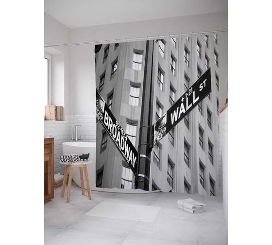 Штора (занавеска) для ванной JoyArty "Путь на бродвей" из сатена, 180х200 см с крючками, sc_15547 1