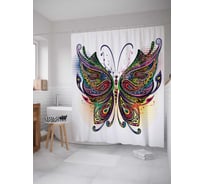 Штора (занавеска) для ванной JoyArty "Диско бабочка" из сатена, 180х200 см с крючками, sc_2954