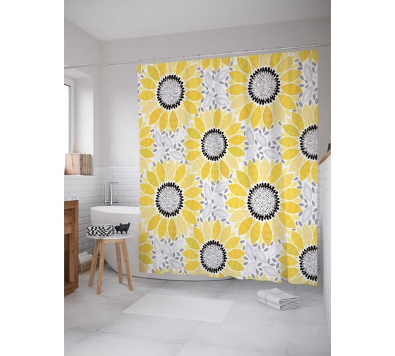 Штора (занавеска) для ванной JoyArty "Гордые цветы" из сатена, 180х200 см с крючками, sc_13425 1