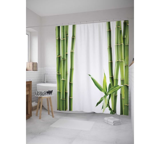 Штора (занавеска) для ванной JoyArty "Бамбуковая фантазия" из сатена, 180х200 см с крючками, sc_12187 1